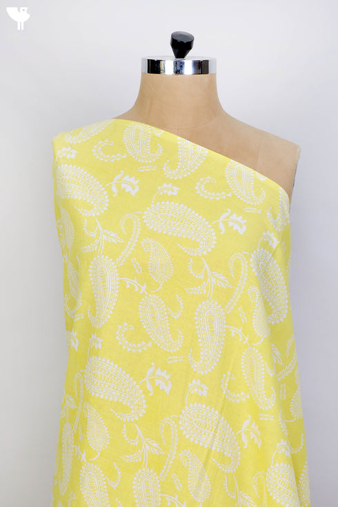Cambric Cotton In Yellow Paisley Print