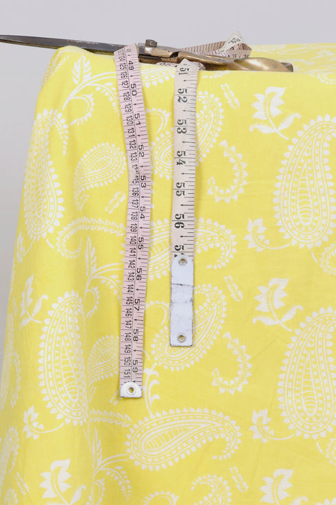 Cambric Cotton In Yellow Paisley Print