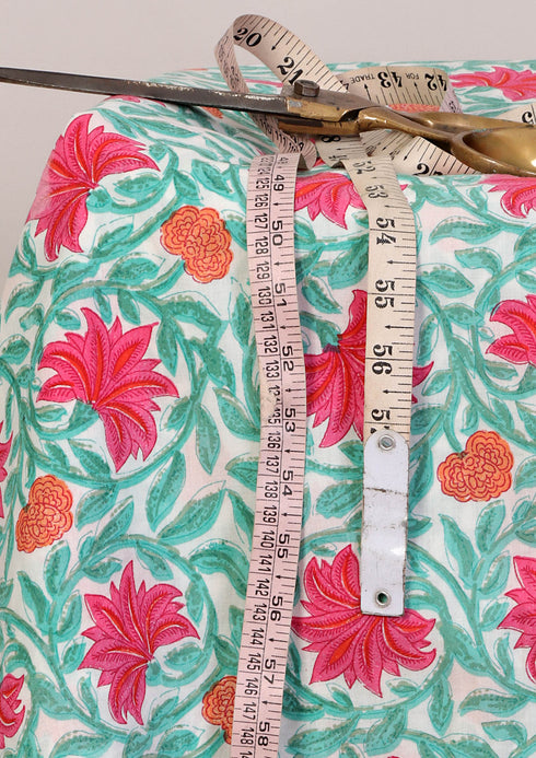 Cambric Cotton In Floral Block Print