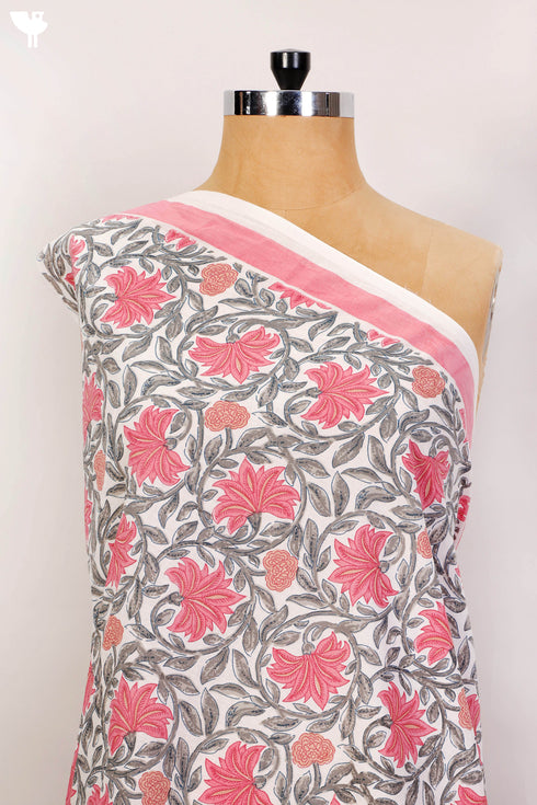 Cambric Cotton In Floral Block Print