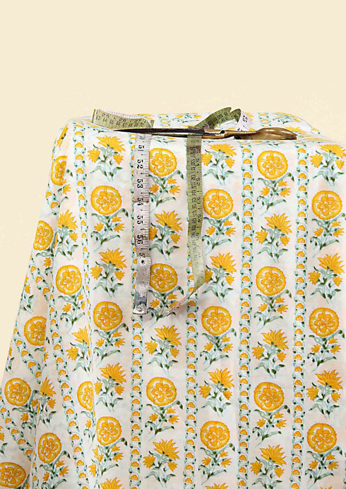 Cambric Cotton In Lemony Yellow Floral Block Print