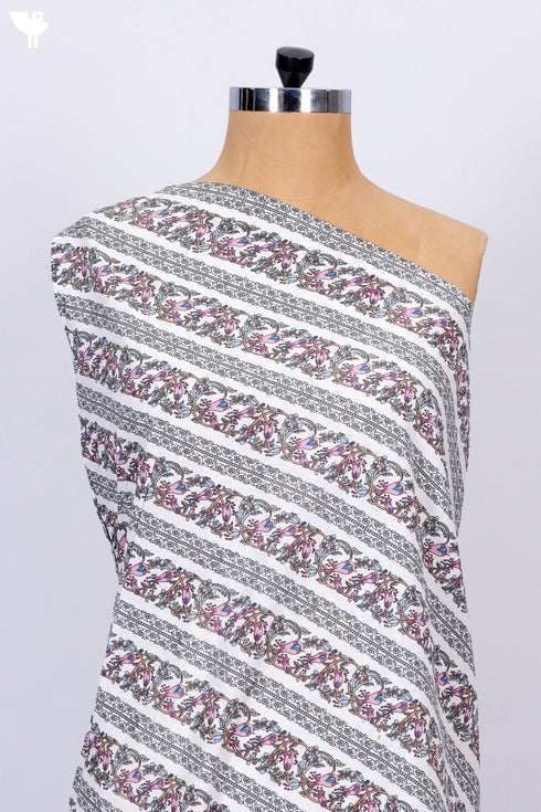 Cambric Cotton In Striped Floral Print