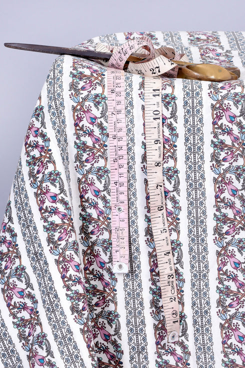 Cambric Cotton In Striped Floral Print