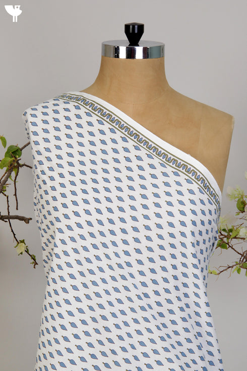 Cotton Cambric Yardage in Blue Butti Hand Screen Print
