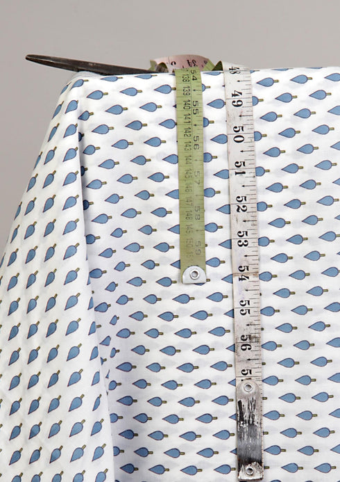 Cotton Cambric Yardage in Blue Butti Hand Screen Print