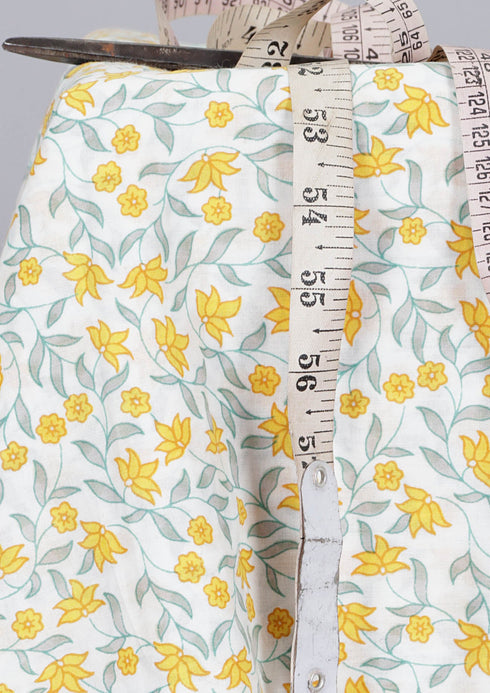 Cambric Cotton In Golden Yellow Floral Print