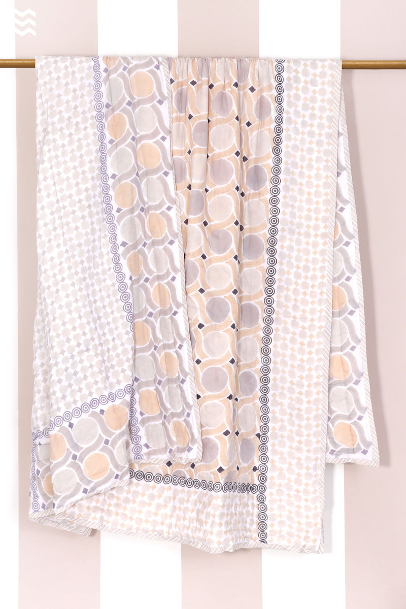 Mulmul Cotton Quilt In Graphic Block Print