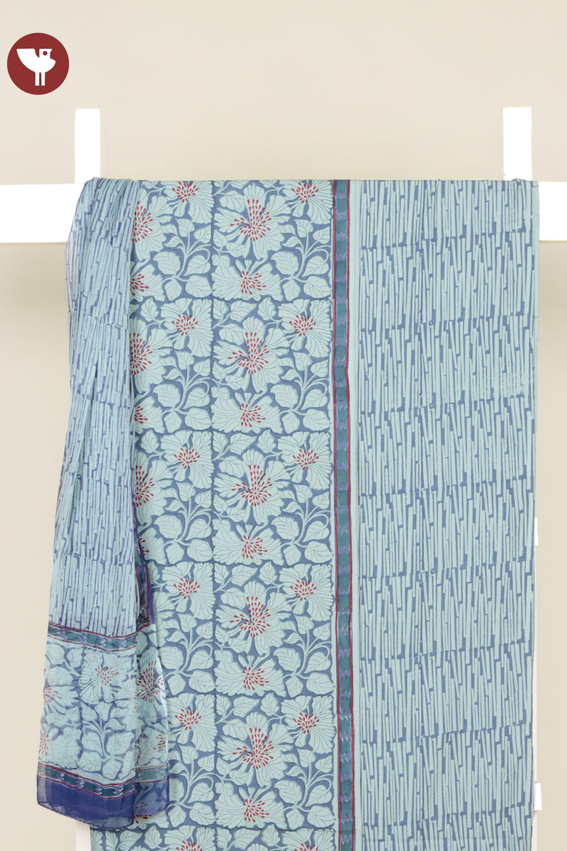 Bizzy Lizzy Dress Material With Chiffon Dupatta In Floral Block Print