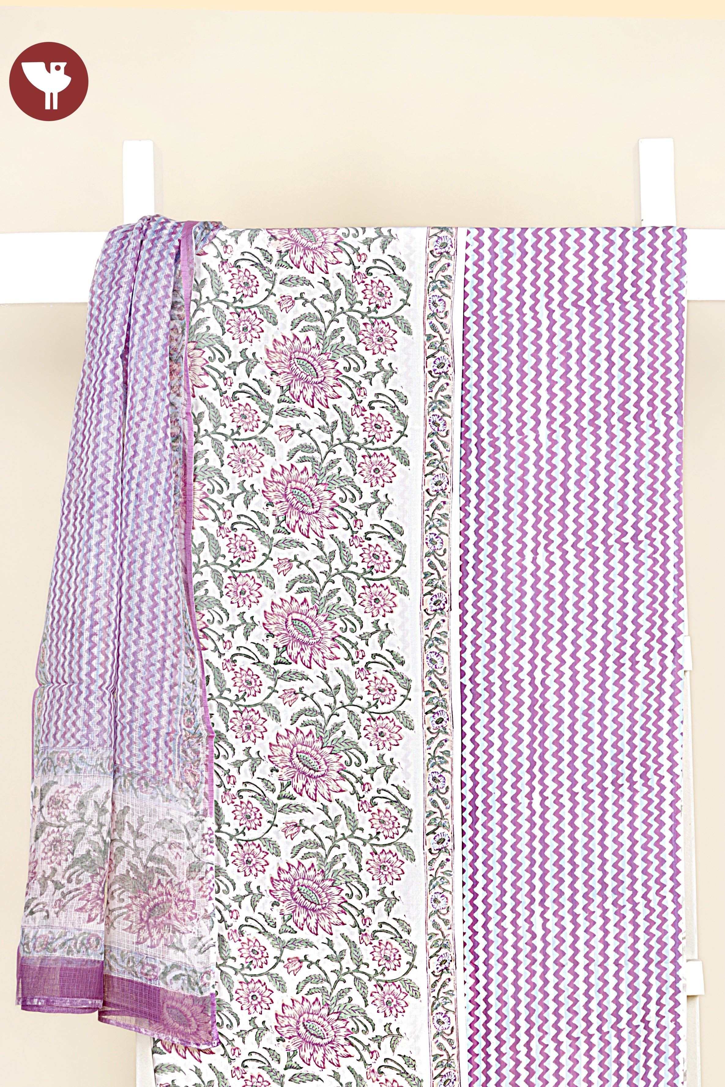 Bizzy Lizzy Dress Material With Kota Dupatta In Floral Block Print