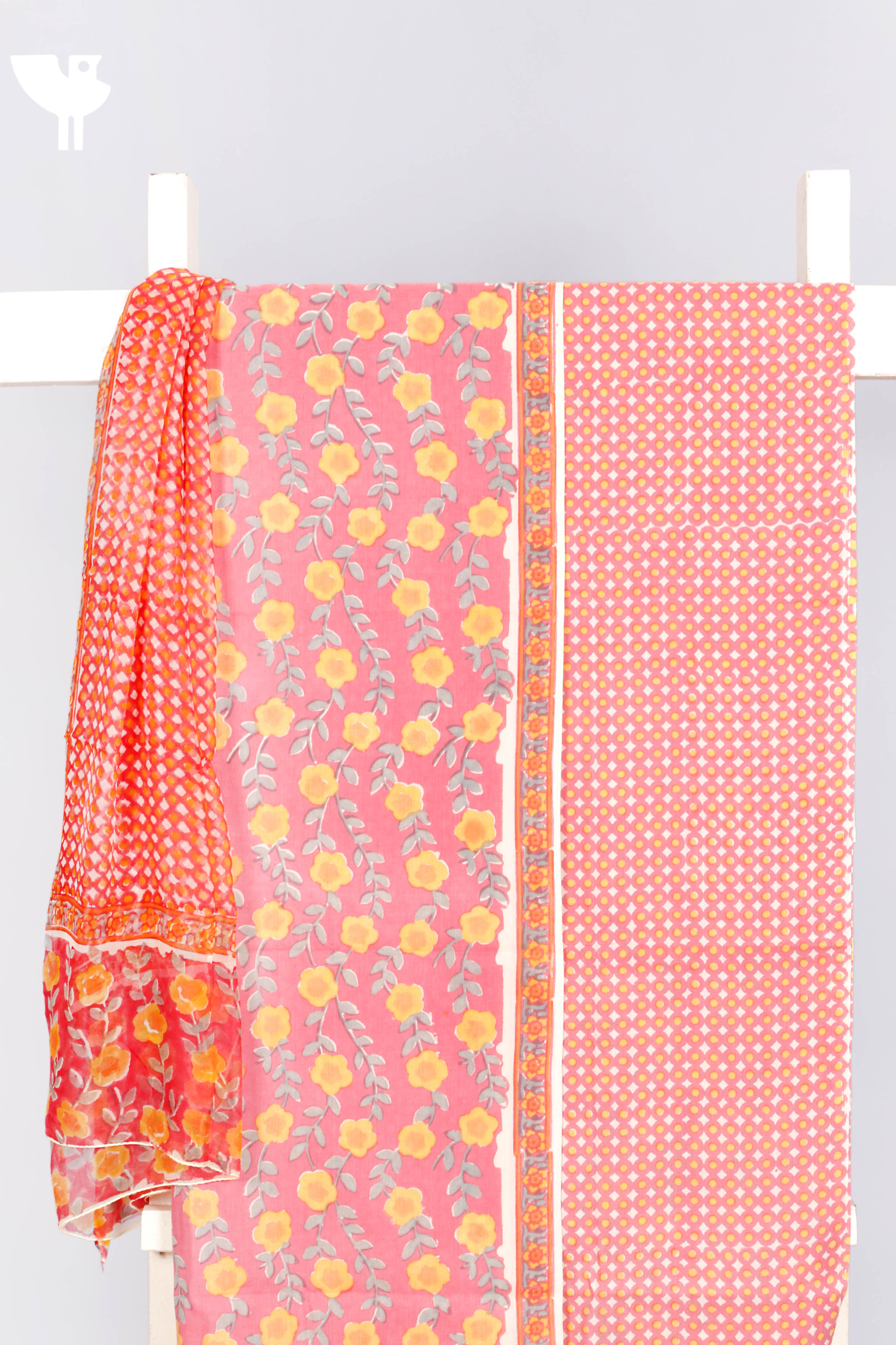 soft cotton dress material with chiffon dupatta Terry Voile Dress Material With Chiffon Dupatta In Floral Block Print